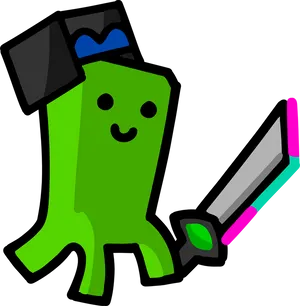 Cartoon Creeperwith Sword.png PNG Image