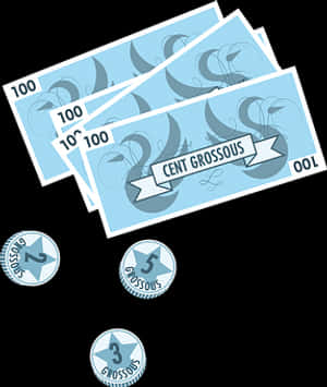 Cartoon Currency Billsand Coins PNG image with transparent background