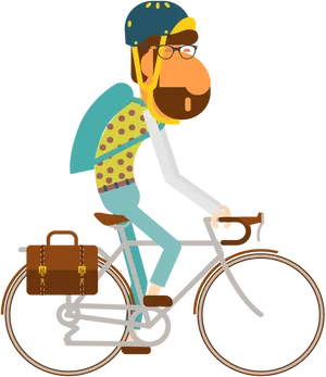 Cartoon Cyclistwith Helmetand Bag PNG Image