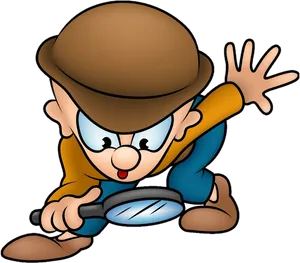 Cartoon Detective With Magnifying Glass PNG Image