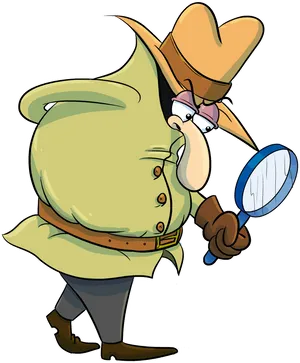 Cartoon Detective With Magnifying Glass PNG Image