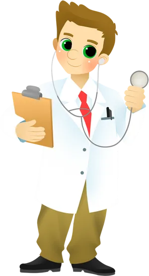 Cartoon Doctorwith Stethoscopeand Clipboard PNG Image