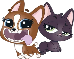 Cartoon Dogand Cat Friends PNG Image