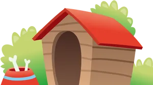 Cartoon Doghouseand Bone Bowl PNG Image