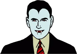 Cartoon Dracula Smiling Fangs Red Eyes PNG Image