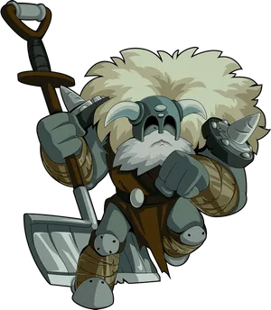 Cartoon Dwarf Knightwith Axeand Hammer PNG Image