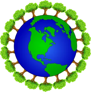 Cartoon Earthwith Trees Circle PNG Image