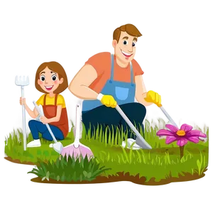 Cartoon Family Gardening Png Nex PNG Image