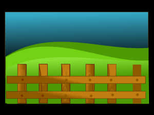 Cartoon Farm Fence Green Hills Background PNG with transparent background