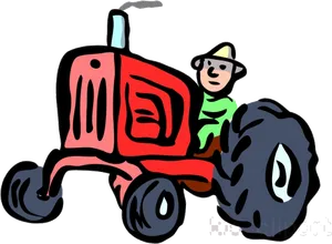 Cartoon Farmer Driving Tractor PNG Image