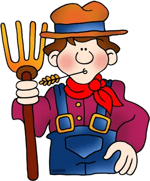 Cartoon Farmerwith Pitchfork PNG Image