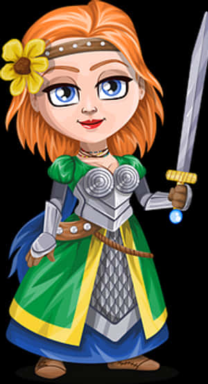 Cartoon Female Knightwith Sword PNG with transparent background