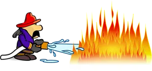 Cartoon Firefighter Extinguishing Fire PNG Image