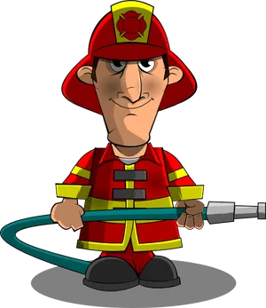 Cartoon Firefighterwith Hose.png PNG Image