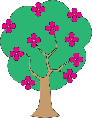 Cartoon Flowering Tree Vector PNG Image