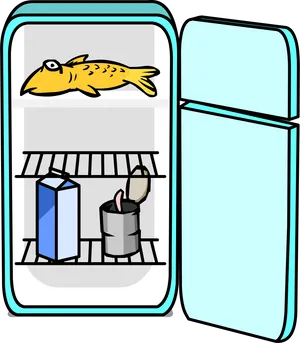 Cartoon Fridge With Food Items PNG Image