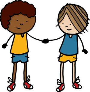 Cartoon Friends Standing Together PNG Image