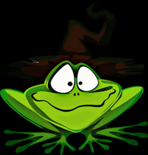 Cartoon Frog Wearing Witch Hat PNG