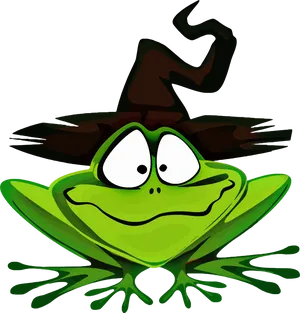 Cartoon Frog Wearing Witch Hat PNG Image