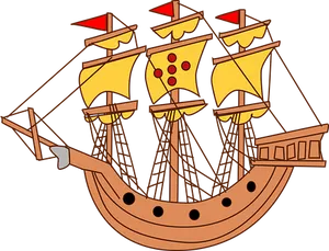 Cartoon Galleon Ship Illustration PNG Image