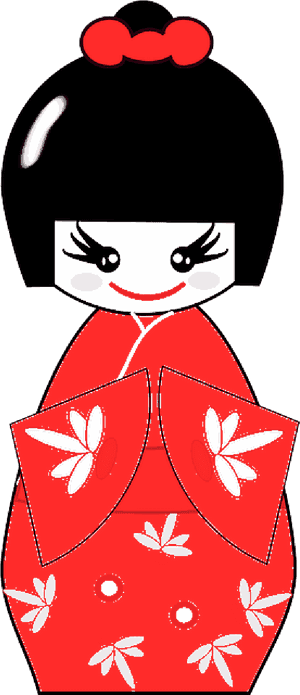 Cartoon Geishain Red Kimono PNG with transparent background