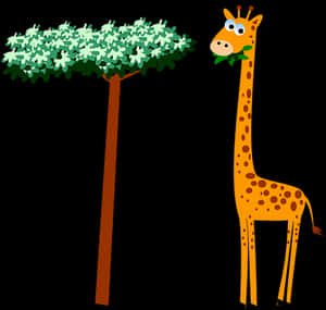 Cartoon Giraffe Eating Leaves PNG image with transparent background