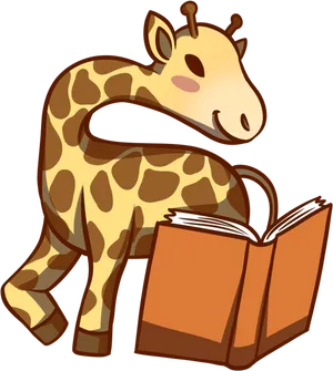 Cartoon Giraffe Reading Book.png PNG Image