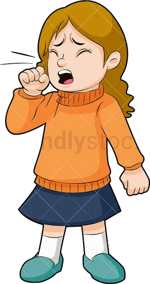 Cartoon Girl Coughing PNG Image