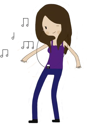 Cartoon Girl Dancingto Music PNG Image