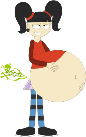 Cartoon Girl Farting Big Belly PNG Image