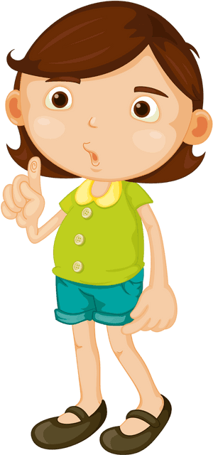 Cartoon Girl Thinking Pose PNG image with transparent background