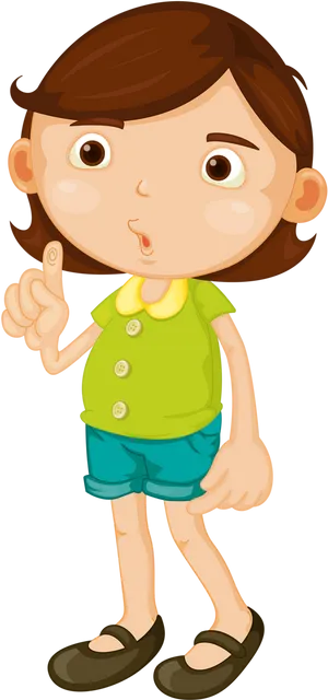 Cartoon Girl Thinking Pose PNG Image