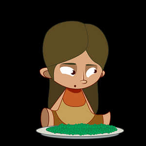 Cartoon Girl Unhappy With Food PNG with transparent background