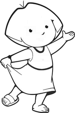 Cartoon Girl Waving Line Drawing PNG image with transparent background
