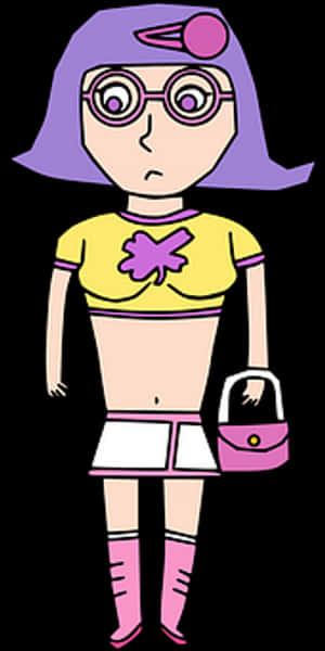 Cartoon Girlwith Purple Hairand Glasses PNG image with transparent background