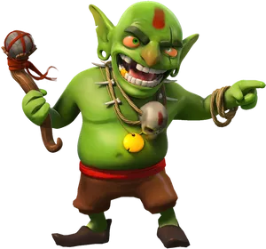 Cartoon Goblinwith Staff PNG Image