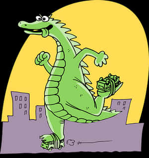 Cartoon Godzilla City Stroll PNG image with transparent background