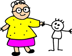 Cartoon Grandmaand Child Drawing PNG Image