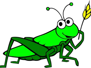 Cartoon Grasshopper Holding Leaf PNG Image