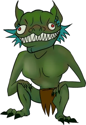 Cartoon Green Goblin Crouching PNG Image