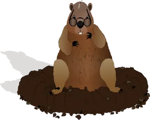 Cartoon Groundhog Emerging From Burrow PNG Image