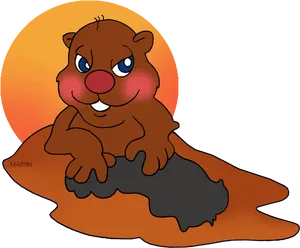 Cartoon Groundhog Emerging From Burrow PNG Image