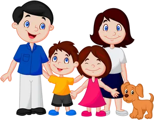 Cartoon Happy Family With Dog PNG Image