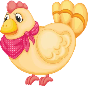 Cartoon Hen Wearing Scarf PNG Image