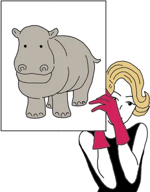 Cartoon Hippopotamus Heldby Woman Illustration PNG Image