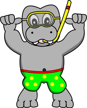 Cartoon Hippopotamus Readyfor Snorkeling PNG Image