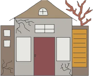 Cartoon House With Cracks Clipart PNG Image