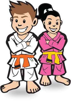 Cartoon Kidsin Martial Arts Gi PNG Image