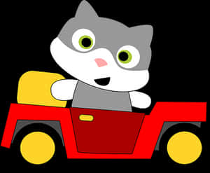 Cartoon Kitten Driving Toy Car PNG image with transparent background