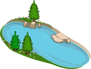 Cartoon Lake Scene PNG Image